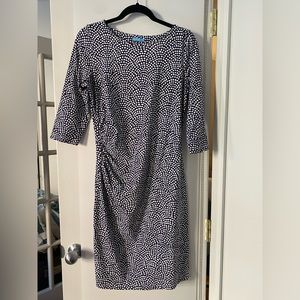 J McLaughlin Navy and White Polka Dot Knee-Length Dress With 3/4 Sleeves Size M